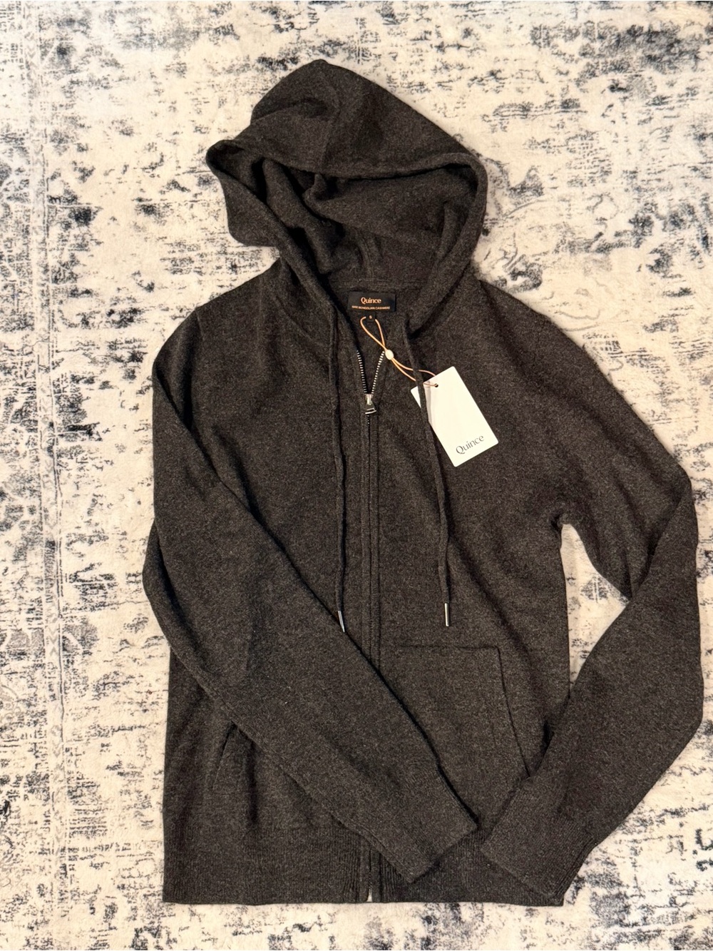 Quince Mongolian Cashmere Full-Zip Hoodie Heather Charcoal MSRP $118 - Picture 1 of 4